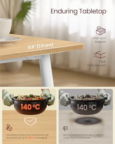 Image of VASAGLE 55.1 inch Dining Table for 4-6 People, Modern Kitchen Table, Heat-Resistant Tabletop, Quick Assembly, for Dining Room, Golden Oak and Cloud White, Island Collection UKDT100N01V2