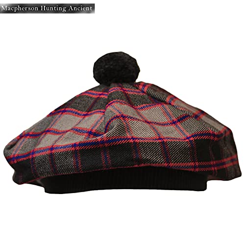 Image of Scottish Tam O' Shanter Hat Tartan Bonnet Pom Pom Wool Flat Cap One Size