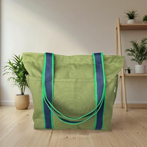 16OZ 100% Cotton Canvas Lined Grocery Shopping Diaper Bag Zipper Closure Beach Casual Multi Purpose Tote4