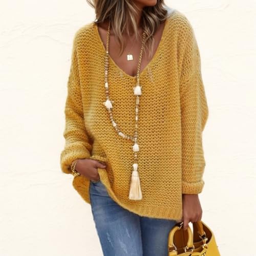 Fall Sweaters for Women 2025 Casual Pullover V Neck Lightweight Crochet Solid Oversized Knitted Sweater Jumper Top2