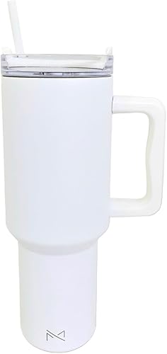 Minimalist Modern - Vaso de 40 onzas con asa y tapa con pajilla, vaso aislado reutilizable, botella de agua de acero inoxidable, taza de viaje, apto