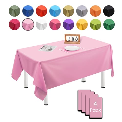 MORAINJAY 4 Piezas Mantel Desecheble,Mantel Rosa 137x274cm Mantel Rectangular Impermeable Antimanchas,Mesa Decoración de Navidad,Mantel para Cocina,Cumpleaños de Infantil,Picnic,Fiesta