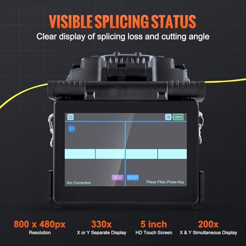 Image of VEVOR Fiber Fusion Splicer 6 Motors, Core Alignment 6s Splicing & 13s Heating with 5 inch Touch Screen, 3 in 1 Fiber Holder, 7800mAh Battery for SM MM DS NZDS
