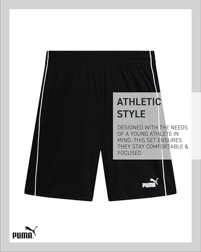 Image of PUMA Boys Short Set - 2 Piece Short Sleeve Crewneck Performance Graphic Tees and Athletic Mesh Shorts for Boys (Sizes: 4-16)
