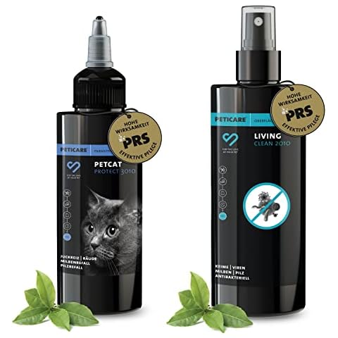 Peticare Katzen Pflege-Set Juckreiz, Milben, Gras-Milben, Flöhe, Pilz - Pflege-Lotion 100 ml & 250 ml Desinfektionsmittel, Desinfektion-Spray gegen Pilz Milben - Set 2136 Cover