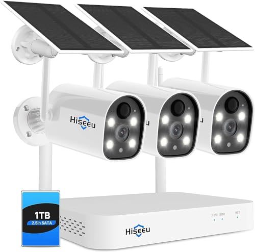 Hiseeu 10CH 4K NVR Wireless Security Camera System Outdoor Indoor, AI Human Detection, 2-Way Audio, 3MP Solar Powered Cameras with Color Night Vision, IP66 Waterproof, 1TB Hard Drive preinstalled
