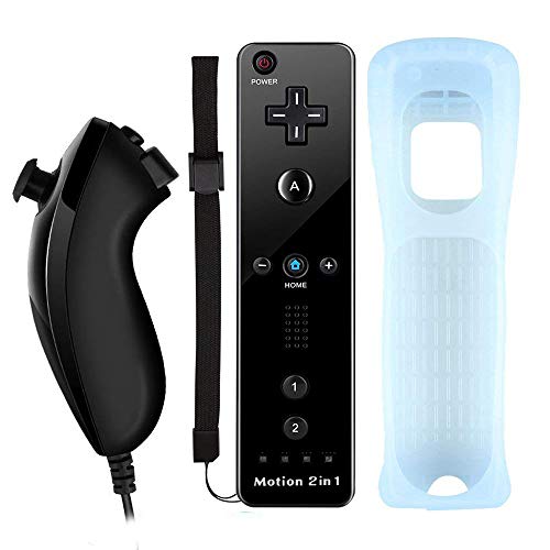 COOLEAD 2 in 1 Motion Plus Remote Game Controller e Nunchuk Controller per Wii e Wii U Motion Plus Telecomando Remoto Controller per Wii e Wii U con Custodia in Silicone e Cinturino da Polso (Nero)