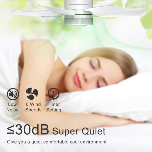Image of 2-Pack Socket Fan Light with Remote, Ceiling Fan with Lights Dimmable, 3 Colors 3000K-6500K,Timer 2 /4 /6 /8H, 6 Speeds Quiet Screw in E26 /E27 LED Light Bulb for Bedroom Living Room Kitchen Garage Office