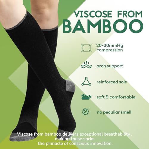 Bamboo Viscose Compression Socks for Women (6 Pairs) 20-30 mmHg Knee High Support for Nurses Travel Pregnant4