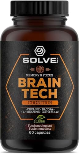 Solve Labs® ● Braintech ● Capsules (60) Pour La Mémoire, La Concentration, L'Amélioration De L'Apprentissage Et L'Augmentation De La Résistance Au Stress, Nootropics Supplément De Soutien Nerveux.