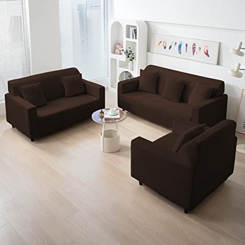 Image of HOKIPO 200 GSM Premium Velvet Sofa Cover 1 Seater Fully Covered, Brown (AR-4736-BR)