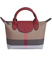 Designer Canvas Crossbody Handbag, White Leather Trim, Classic Check Pattern, Top Handle Tote wit...
