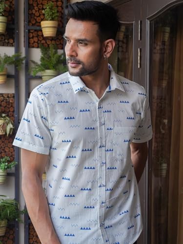 Image of Abstract Printed White Cotton Shirt for Men | Bold Statement Floral - Elegant and artistic floral motifs designed to make you stand out effortlessly in a crowd.