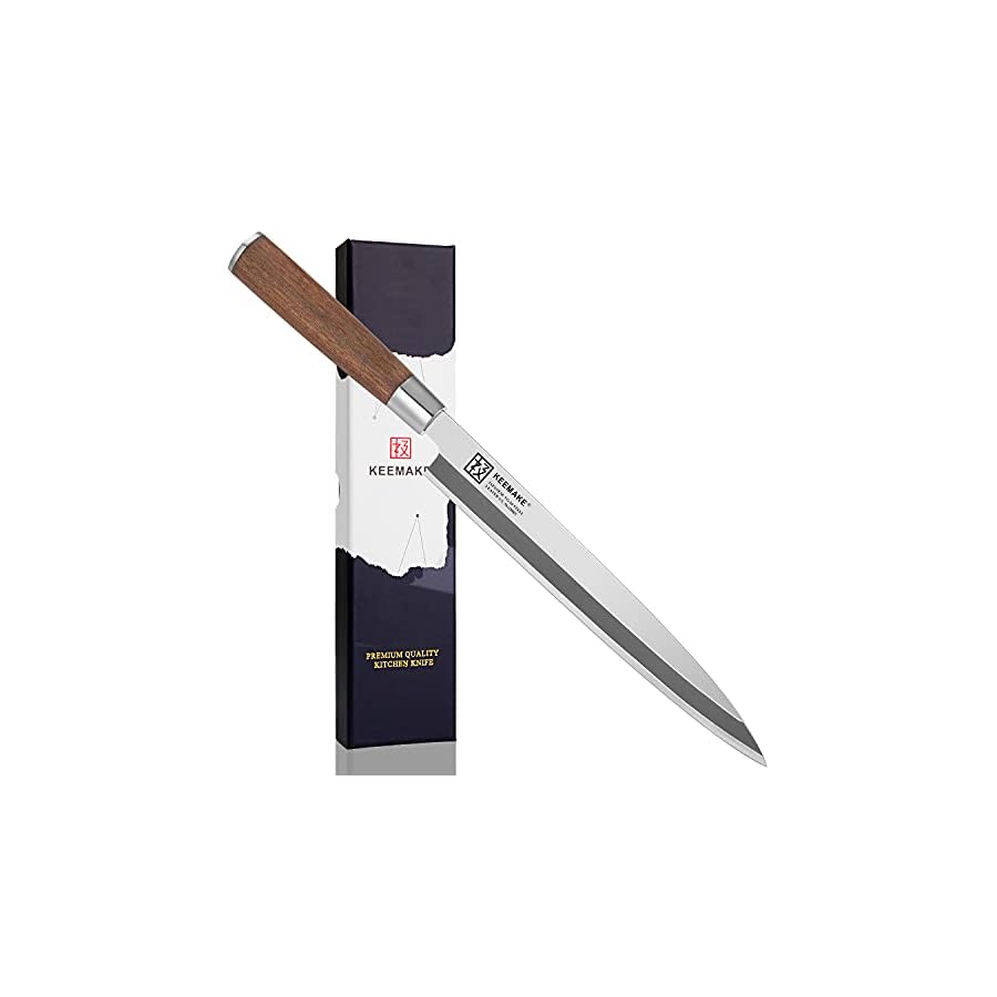 KEEMAKE-Sashimi-Sushi-Knife-Japanese-95-inch-Yanagiba-KnifeJapanese-VG10-Stainless-steel-Single-Bevel-Blade-Perfect-Rosewood-Handle-Filleting-Slicing-Knife KEEMAKE Sashimi Sushi Knife Japanese - 9.5 inch Yanagiba Knife Japanese VG10 Stainless steel Single Bevel Blade, Perfect Rosewood Handle Filleting & Slicing Knife