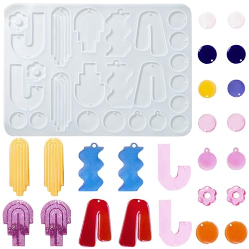 UR URLIFEHALL 5 Pcs Silicone Geometric Moulds Flower Round Wave Silicone Moulds Resin Jewellery Moulds for Keychain Necklace Earring Making