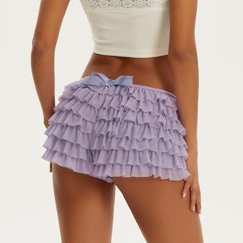 Image of Women Ruffle Bloomers Y2k Lace Trim Lolita Pettipants Cute Layered Frill Pumpkin Bottom Shorts Sweet Booty Panties