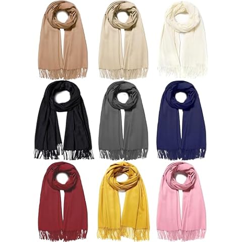 Beieverluck 9 Pieces Women Cashmere Scarf Pashmina Shawls and Wraps Winter Thick Warm Knit Scarf Shawl for Evening Dress Wedding, 9 Colors Cover