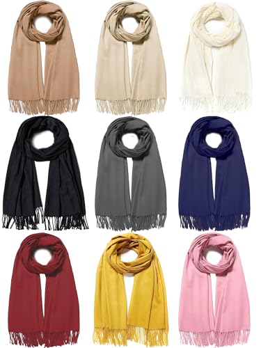 Beieverluck 9 Pieces Women Cashmere Scarf Pashmina Shawls and Wraps