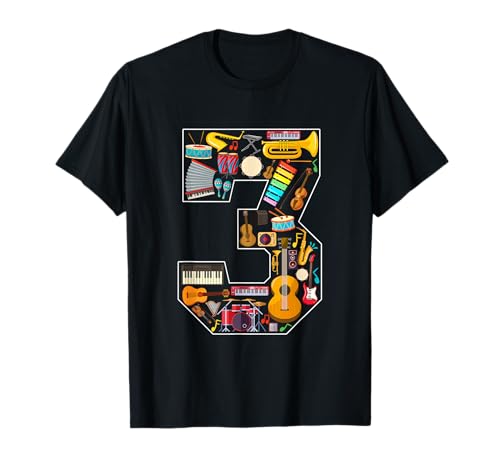3rd Birthday Musical Instruments Theme 3 Year Old Party T-Shirt