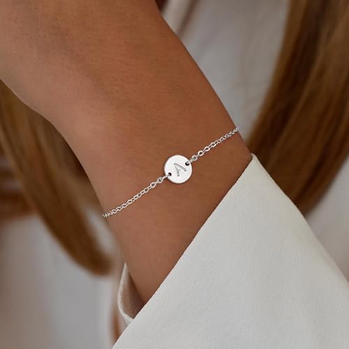 Image of Ursteel Gold Initial Bracelet for Women Trendy - Gifts for Kids Teen Girls, Personalized A-Z Letter Cute Bracelet for Women, Dainty Gold Coin Disc Womens Jewelry Gifts