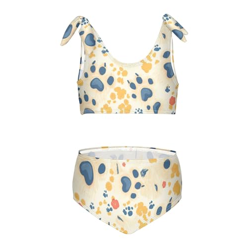 KLL Cute Dog Paws Girl 2 Piecing Bikini Set Scoop Neck Swimsuit Swimwear Adjustable Strap