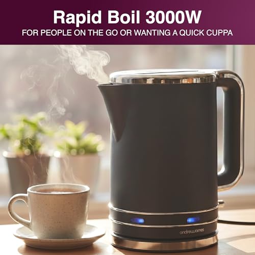 Image of Andrew James Fast Boil Electric Kettle, Large 1.7L Capacity, Cordless Quiet Kettle with Reusable Filter, Quick Boil, Modern, Stylish, Practical, Lumiglo 3000W (Black) (Grey)