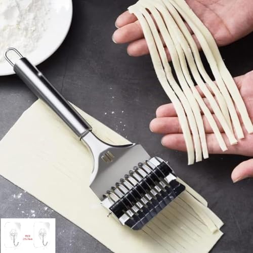 Image of BEYOND BASIC Stainless Steel Pasta Noodle Cutter,High Grade Stainless Steel Pasta Spaghetti Maker Noodle Lattice Roller,Dough Cutter Mincer Kitchen Cooking Tools (Noodle Cutter)