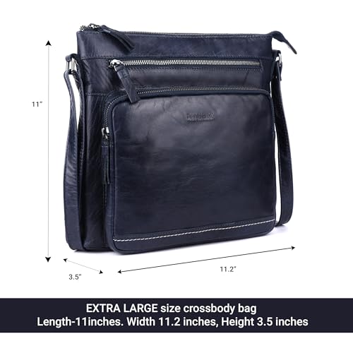 Image of LEDERBUCK Olga Women's Extra-Large Genuine Leather Crossbody Purse - Soft Triple-Zip Shoulder Bag