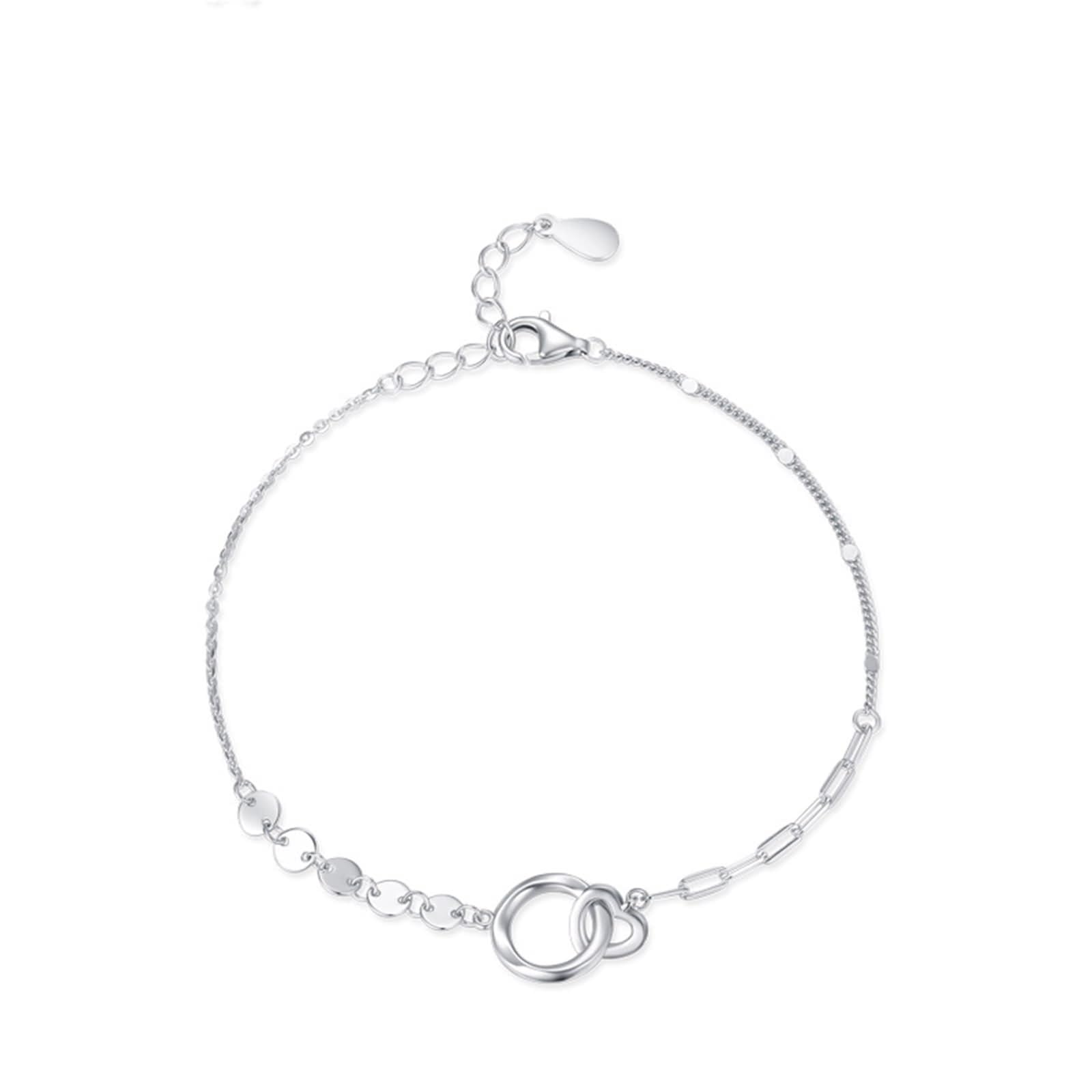 Bracciali da donna alla moda, bracciale vintage cuore e cerchio argento con diamante Pt950 e oro bianco