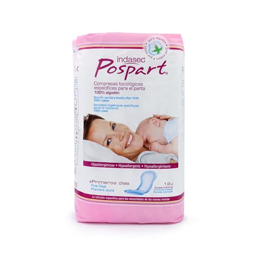 Indasec Compresas Posparto 100% Algodón Tocológicas - 12 Compresa...