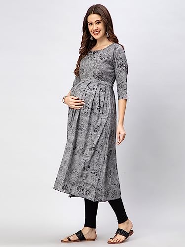 Image of CEE 18 Cotton Rayon A-Line Flaired Maternity Feeding Kurti for Women with Zippers | Pregnancy Dress for Women | Breastfeeding Dress for Women | Nursing Dress for Women Pre and Post Pregnancy