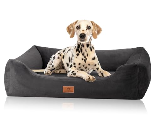 Knuffelwuff orthopädisches Hundebett aus kuschelig weichem Kaninchen Fellimitat Schnuffelupagus XXL 120 x 85cm Schwarz | Abnehmbarer Bezug | waschbar | für große, mittelgroße und kleine Hunde