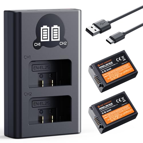 K&F CONCEPT EN-EL25 Batterie 1600 mAh 2 Batteries EN-EL25A et Chargeur de Batterie Double LCD Compatible avec Z50II, Z50, Z30, Z FC Chargeur de Batterie MH-32