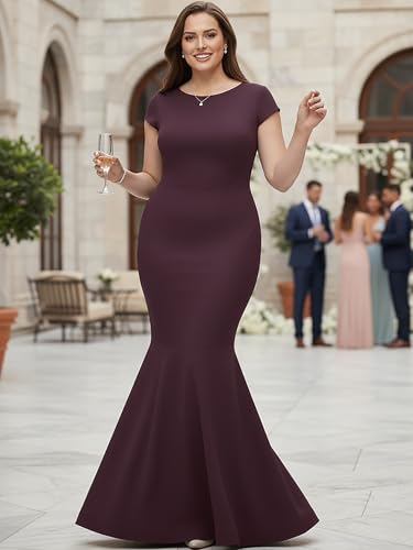 Image of KOH KOH Womens Long Cap Sleeve Fishtail Formal Evening Cocktail Maxi Dress