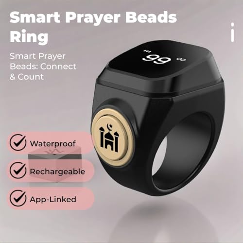 Image of Smart Tasbih Zikr Ring,18mm (8) Muslim Digital Azan Alarm Clock,APP Support Digital Counter Prayer Reminder Rings, Waterproof 4 Digit Finger Counter zikr Ring for Muslims