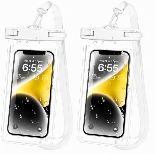 Image of Waterproof Phone Pouch, IPX8 Universal Waterproof Phone Case Dry Bag with Lanyard for iPhone 14 13 12 11 Pro Max XR X XS SE 8 Plus Samsung S23 S22 Ultra S21 S10 S9 (White Pack of 2)