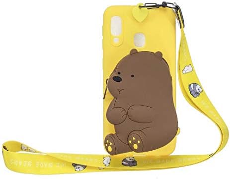 Maoerdo Galaxy A20S Case,[Send Pen] 3D Cute Animal Earphone Pocket Purse Lanyard [Drop Proof,Shock Proof] Cartoon Gel Rubber Back Cover Case for Samsung Galaxy A20S - The Bear