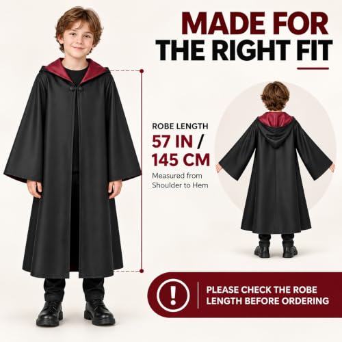 Wizard Costume Set for Kids 8-12, Black Robe & Accessories for Halloween - image 3