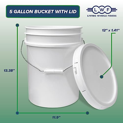 5 Gallon White Bucket & Lid - Durable 90 Mil All Purpose Pail - Food Grade - Bpa Free Plasti (5 Gal. W/Lids - 6Pk) #TOP1