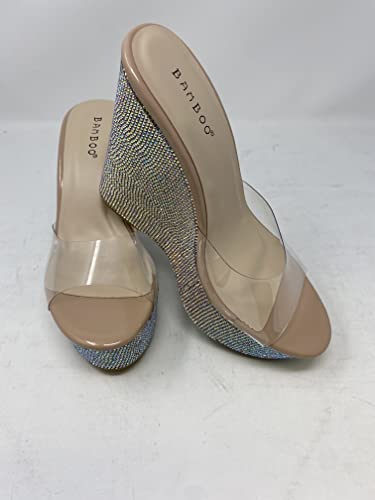 Image of BAMBOO Women's Clear Band Platform Wedge Slide Nude34 Size 7