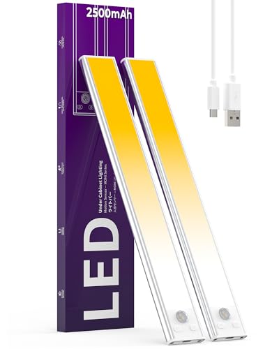 ASOKO HOME Under Cabinet Lights Motion Sensor Light Indoor,3-Light Colors, 2500mAh Rechargeable LED Closet Lights Battery Operated Under Cabinet Lighting Wireless (3-Light Colors, 2Pack)