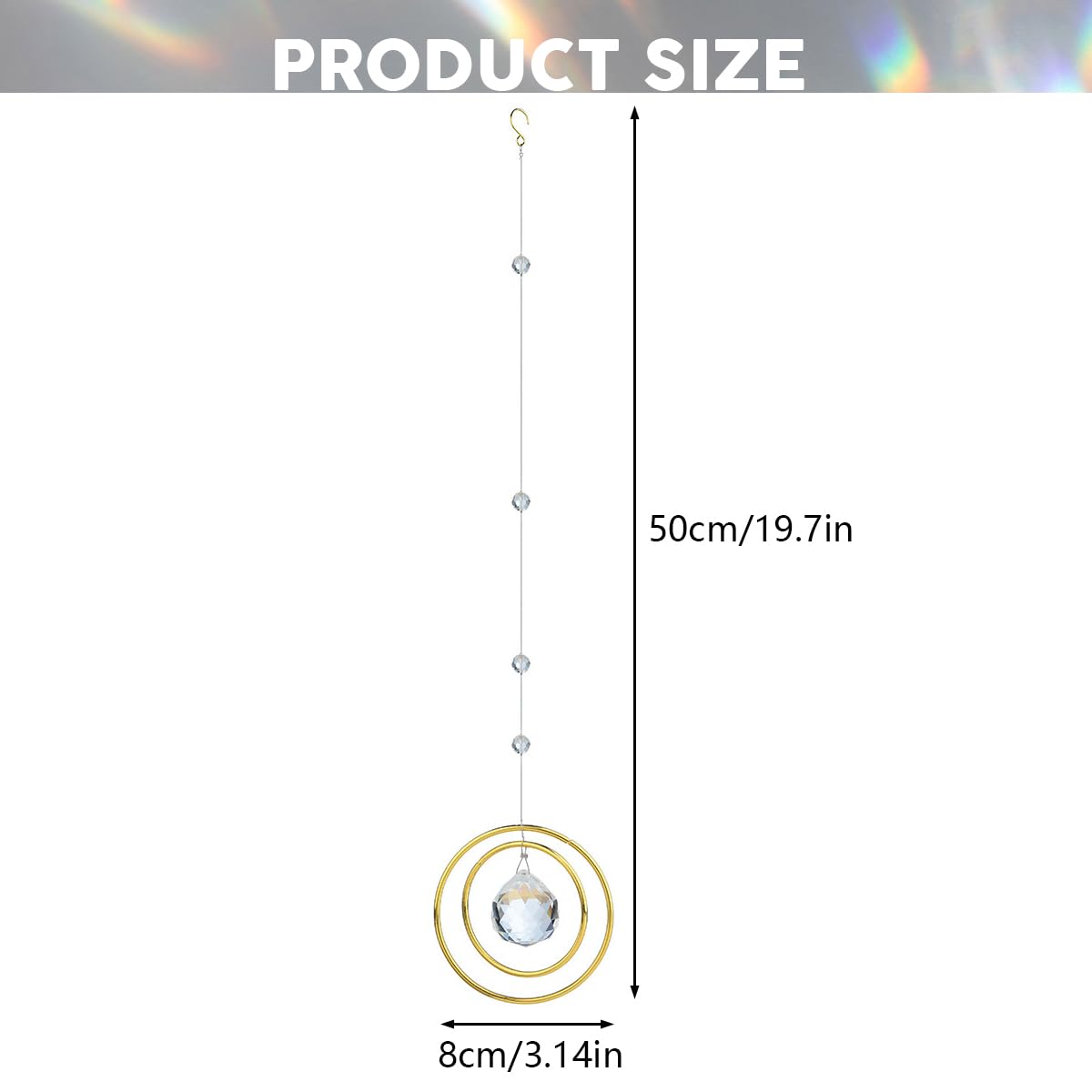 Sonnenfänger Kristall für Fenster, Sonnenfänger mit Kristallprisma, Kristall Sonnenfänger mit 2 Messingkreisen, Hängend Suncatcher Kristall für Hängende Wohnzimmer, Balkon und Garten - 2