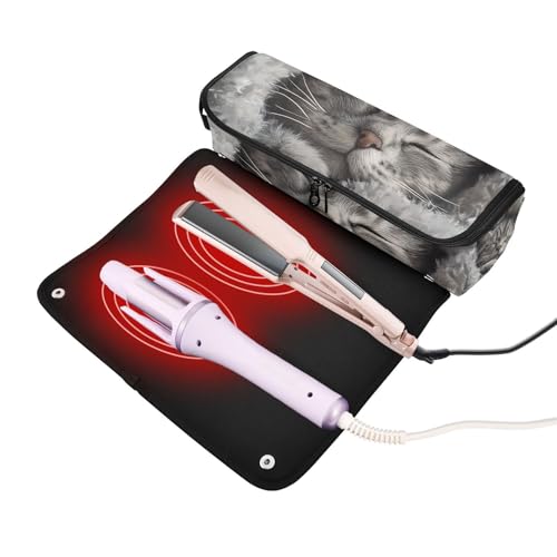 Bolsa de viaje para herramientas de cabello con almohadilla resistente al calor, impermeable, portátil para planchas y rizadores - Gris cálido miniatura 2
