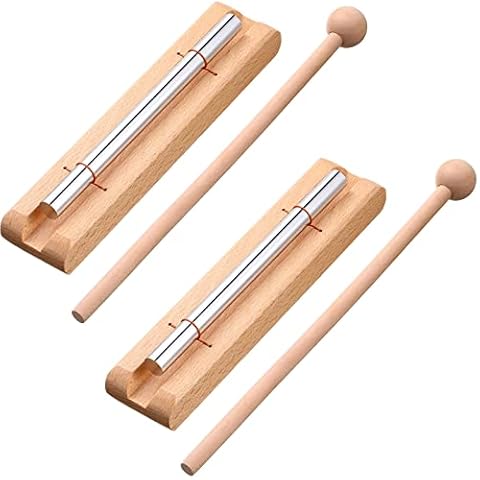 Yeshone 2 Set Hand Chimes for Classroom Meditation Chimes Bells Classroom Management Tools Chimes Instrument with Mallet for Meditation Yoga Prayer Teacher School (Single Tone, Wood Color) Cover