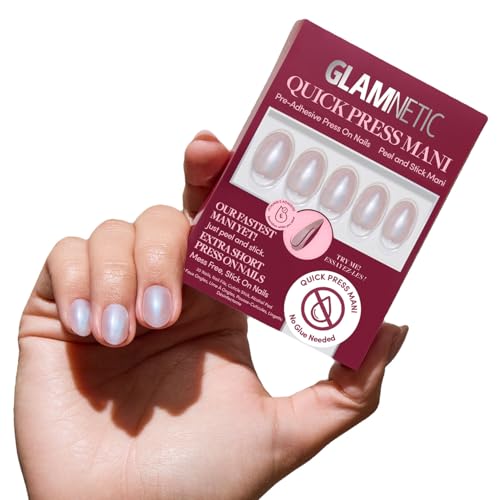 Glamnetic Quick Press Mani - No Glue Press On Nails Just Peel and Stick Oval Extra Short Nails Mess Free Salon Quality Stick On Nails Nude Glazed | in 15 Sizes - 30 Nail Kit