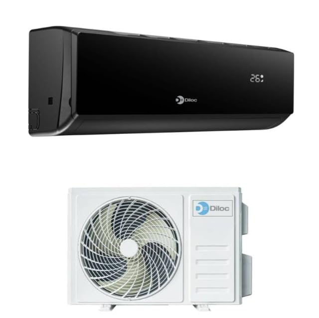 Climatizzatore Condizionatore Diloc Over Black 9000 BTU inverter monosplit Nero in R32 D.OVER09WB in A+++ (A++/A+) Wifi integrato in Pompa di Calore