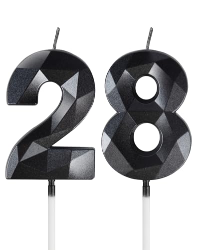 mciskin Black 28th Birthday Candles, 3D Number 28 Candles for Cake, Girls Boys 28th Birthday Decorations,Pearl Black Candle Cake Topper Decorations for Birthday Party Weddings Anniversary Supplies