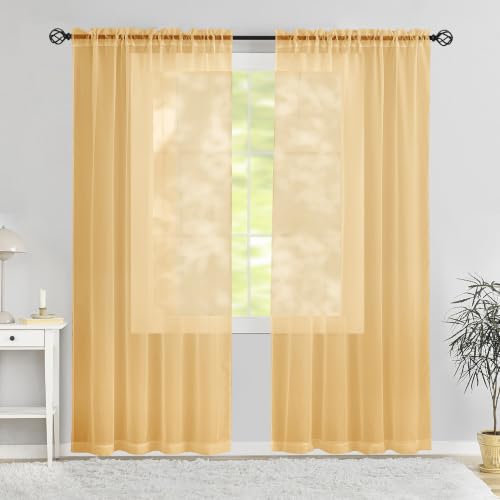 Karseteli Semi Voile Sheer Curtains 84 Inches Long 2 Panels Rod Pocket Window Treatment for Living Room Bedroom Dining Room(Beige 52" W x 84" L)