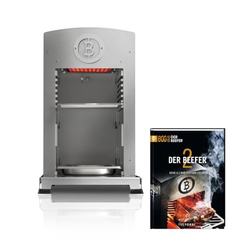 E-Beefer Pro 800°C Oberhitzegrill Elektrogrill Edelstahl mit Kochbuch "Der Beefer 2" im Set