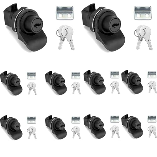 TANFEI Push Button Lock, Push Open Latch for Marine Boat Toolbox,Camper Glovebox,RV Glove Box (with Key, 10 pack), Black